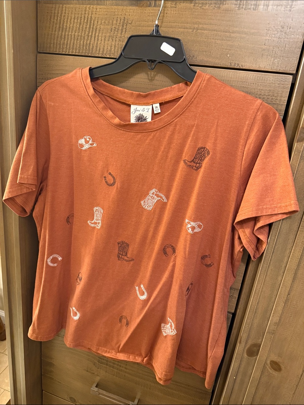 Joe & L Women's Short Sleeve Orange Western Graphic Tee